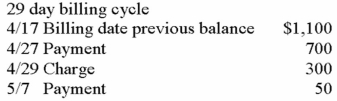 <strong>Given the following: The average daily balance is:</strong> A)$910.34 B)$755.17 C)$810.43 D)$755.71 E)None of these