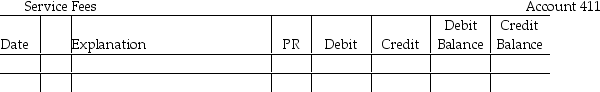 Post the following transaction to the ledger of Wiley Services.The partial chart of accounts for Thompson's Company is: 111 Cash 121 Accounts Receivable 211 Accounts Payable 411 Service Fees