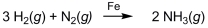 Ammonia (NH<sub>3</sub>)is synthesized by the reaction of nitrogen and hydrogen in the presence of an iron catalyst according to the equation below. Removing the iron catalyst would decrease the reaction rate.