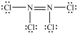 <strong>The Lewis structure shown below is not a valid Lewis structure. What statement best describes the error in the structure? </strong> A)The nitrogen atoms violate the octet rule. B)The chlorine atoms violate the octet rule. C)The structure contains an incorrect number of valence electrons. D)Chlorine atoms and nitrogen atoms do not typically form bonds with each other.