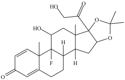 Triamcinolone acetonide (structure shown), a synthetic corticosteroid drug, contains an acetal.