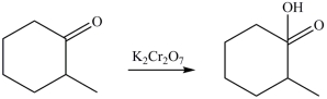 The ketone below produces the indicated product upon oxidation with K<sub>2</sub>Cr<sub>2</sub>O<sub>7</sub>.