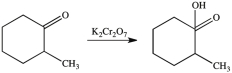 The ketone below produces the indicated product upon oxidation with K<sub>2</sub>Cr<sub>2</sub>O<sub>7</sub>.