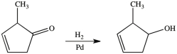 When the compound shown is treated with H<sub>2</sub> and a Pd catalyst, the indicated product is formed.