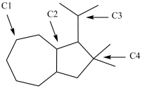 <strong>What is the classification of each labeled carbon atom in this structure? </strong> A)C1 is a 1°, C2 is 2°, C3 is a 3°, and C4 is 4°. B)C1 is a 2°, C2 is 3°, C3 is a 3°, and C4 is 4°. C)C1 is a 1°, C2 is 2°, C3 is a 3°, and C4 is 1°. D)C1 is a 2°, C2 is 3°, C3 is a 2°, and C4 is 3°.