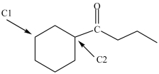 <strong>How many H atoms are bonded to the labeled carbons in the structure below? </strong> A)C1 has 2Hs and C2 has 2Hs B)C1 has 1H and C2 has no Hs C)C1 has 2Hs and C2 has 1H