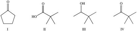 <strong>Which compounds would be expected to have similar chemical reactivity? </strong> A)Compounds I and IV B)Compounds II and IV C)Compounds II and III D)Compounds II, III, and IV