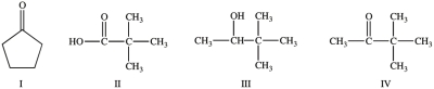 <strong>Which compounds would be expected to have similar chemical reactivity? </strong> A)Compounds I and IV B)Compounds II and IV C)Compounds II and III D)Compounds II, III, and IV