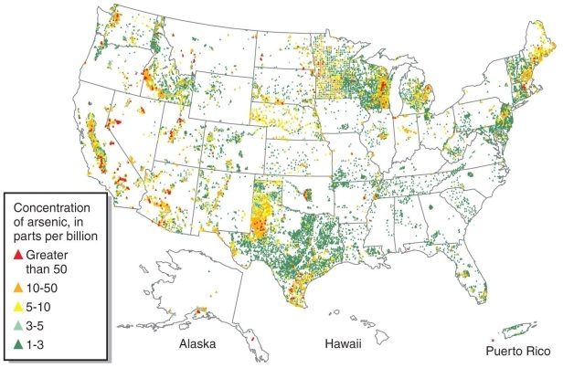 <strong>Figure 17.29 Which of the following states has the most ground water that contains toxic concentrations of arsenic?</strong> A) South Carolina B) Florida C) Montana D) Texas