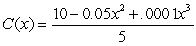 The total cost of producing and marketing x number of units of a certain product is given by   . For what number x is the total cost a minimum? Round answer to nearest unit.