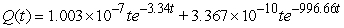 <strong>A series circuit has an 0.3 henry inductor, a 300 ohm resistor, and a 10<sup>-3</sup> farad capacitor. The initial charge on the capacitor is 10<sup>-7 </sup>coulombs, and there is no initial current nor applied voltage. Identify the function that describes the charge on the capacitor as a function of time.</strong> A) B) C) D)