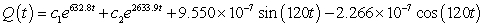 <strong>A series circuit has a 0.15 henry inductor, a 490 ohm resistor, and a 0.000004 farad capacitor. There is an applied voltage which is described as . Identify the general solution to the differential equation that describes the charge on the capacitor as a function of time.</strong> A) B) C) D)