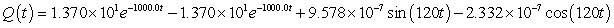 <strong>A series circuit has a 0.25 henry inductor, a 500 ohm resistor, and a 0.000004 farad capacitor. There is an initial charge of 0.000001 coulombs, there is no initial current, and there is an applied voltage which is described as . Identify the solution to the differential equation that describes the charge on the capacitor as a function of time.</strong> A) B) C) D)