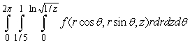 <strong>Which if the following could represent the triple integral in cylindrical coordinates where Q is the region below and above ?</strong> A) B) C) D)