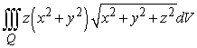 <strong>Using an appropriate coordinate system, evaluate the integral where Q is the region above z = 0 bounded by the cone and the sphere .</strong> A) B) C) D)