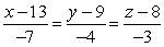 <strong>Find symmetric equations of the line through and .</strong> A) B) C) D)