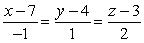 <strong>Find symmetric equations of the line through and .</strong> A) B) C) D)