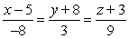 <strong>Find symmetric equations of the line through and normal to the plane .</strong> A) B) C) D)