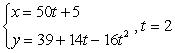 <strong>Parametric equations for the position of an object are given. Find the object's velocity and speed at the given time. </strong> A) horizontal component of velocity: 50 vertical component of velocity: -50 Speed: B) horizontal component of velocity: -50 vertical component of velocity: 78 Speed: C) horizontal component of velocity: -50 vertical component of velocity: -78 Speed: D) horizontal component of velocity: 50 vertical component of velocity: 50 Speed: