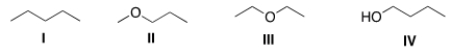 <strong>Which of the following compounds has the highest boiling point? </strong> A) I B) II C) III D) IV