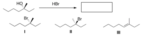 <strong>What is the major organic product(s) obtained in the following reaction? </strong> A) I B) II C) III D) I and II