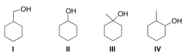 <strong>Which of the following alcohols reacts the fastest with HCl to give the corresponding alkyl halide? </strong> A) I B) II C) III D) IV