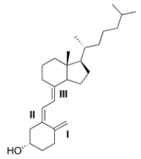 Classify each alkene in vitamin D<sub>3</sub> labeled I, II, III by the number of carbon substituents bonded to the double bond.