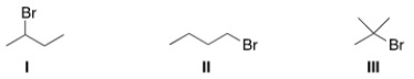 <strong>Rank the alkyl halides in order of decreasing S<sub>N</sub>2 reactivity, putting the most reactive first. </strong> A) I > II > III B) II > I > III C) III > I > II D) I > III > II