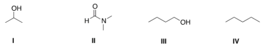 <strong>Which of the following is a polar aprotic solvent? </strong> A) I B) II C) III D) IV