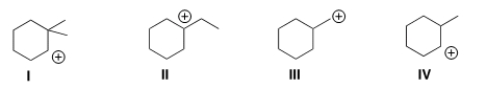 <strong>Which of the following carbocations is the most stable? </strong> A) I B) II C) III D) IV