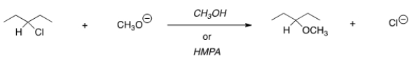 <strong>For the following reaction, use the identity of the alkyl halide and nucleophile to determine which substitution mechanism occurs. Then determine which solvent affords the faster reaction. </strong> A) S<sub>N</sub>1, CH<sub>3</sub>OH B) S<sub>N</sub>1, HMPA C) S<sub>N</sub>2, CH<sub>3</sub>OH D) S<sub>N</sub>2, HMPA