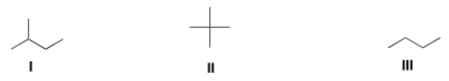 <strong>Rank the following alkanes in order of increasing melting point, putting the alkane with the lowest melting point first. </strong> A) I < III < II B) I < II < III C) II < III < I D) III < II < I