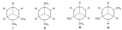 <strong>Which of the following are gauche conformers? </strong> A) I and II B) I and III C) II and IV D) II and III