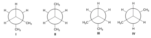 <strong>Which of the following are anti conformers? </strong> A) I and II B) II and III C) I and IV D) II and IV
