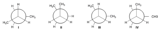 <strong>Which of the following conformers has the highest energy? </strong> A) I B) II C) III D) IV