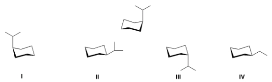 <strong>What is the alternate chair conformation of the following compound? </strong> A) I B) II C) III D) IV