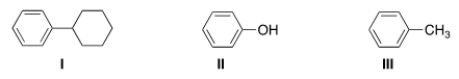 <strong>Which of the following molecules are aromatic hydrocarbons? </strong> A) I B) II C) III D) I and III