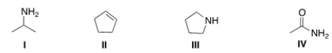<strong>Which of the following structures contains an amide? </strong> A) I B) II C) III D) IV