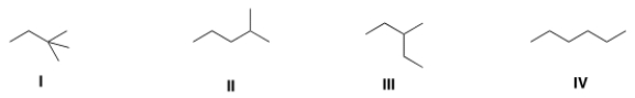 <strong>Which of the following compounds has the highest boiling point? </strong> A) I B) II C) III D) IV