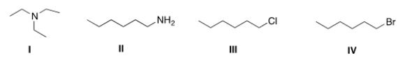 <strong>Which of the following compounds has the highest boiling point? </strong> A) I B) II C) III D) IV
