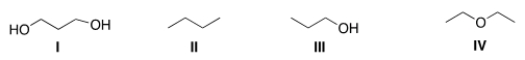 <strong>Which of the following compounds has the highest boiling point? </strong> A) I B) II C) III D) IV