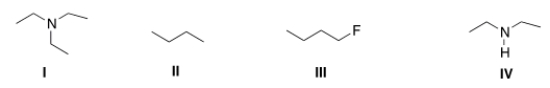 <strong>Which of the following compounds can form intermolecular hydrogen bonds with a molecule similar to itself? </strong> A) I B) II C) III D) IV
