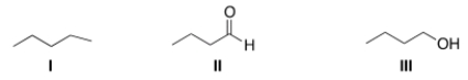 <strong>Rank the following compounds in order of increasing melting point, putting the compound with the least melting point first. </strong> A) II < I < III B) I < III < II C) I < II < III D) III < II < I