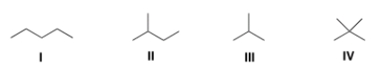 <strong>Which of the following alkanes is expected to have the highest melting point? </strong> A) I B) II C) III D) IV
