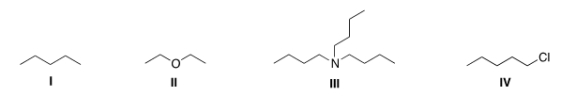 <strong>Which of the following compounds is expected to be H<sub>2</sub>O soluble? </strong> A) I B) II C) III D) IV