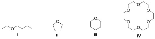 <strong>Which of the following could most likely serve as an ionophore? </strong> A) I B) II C) III D) IV