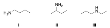 <strong>Which of the following amines are classified as secondary (2°) amines? </strong> A) I B) II C) III D) I and II