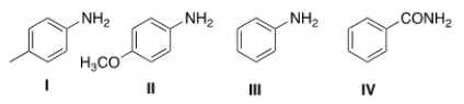 <strong>Rank the following compounds in order of decreasing basicity, putting the most basic first. </strong> A) I > II > III > IV B) I > III > II > IV C) IV > III > I > II D) II > I > III > IV