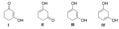 <strong>Which is the most stable form of 1,3-cyclohexanedione? </strong> A) I B) II C) III D) IV