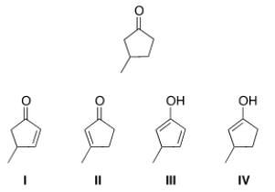 <strong>Which of the following is an enol form of the following compound? </strong> A) I B) II C) III D) IV